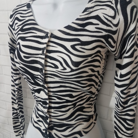Say What Zebra Button Down Caridgan Sweater - Picture 2 of 6